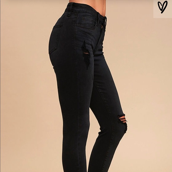 Lulus Denim - dark gray crop, high-waisted jeans